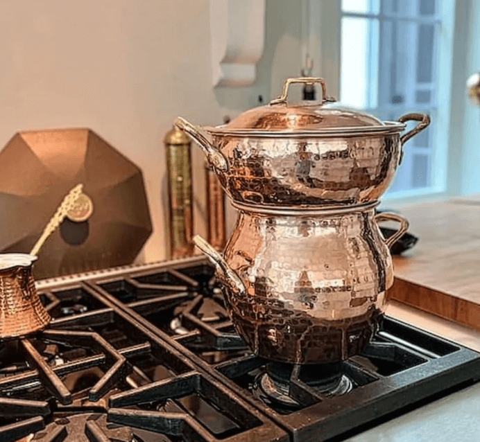 Moroccan Steamer Pot Cookware Couscoussier, Moroccan couscous group,Couscoussier Veggie 2 Tier copper / hammered