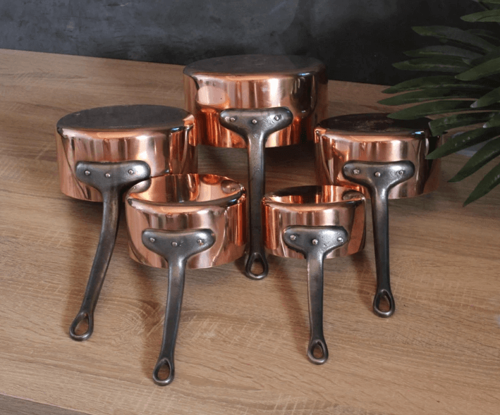 Vintage Moroccan Copper Cookware Set - 5 Piece Tin Lined Pots / cookware