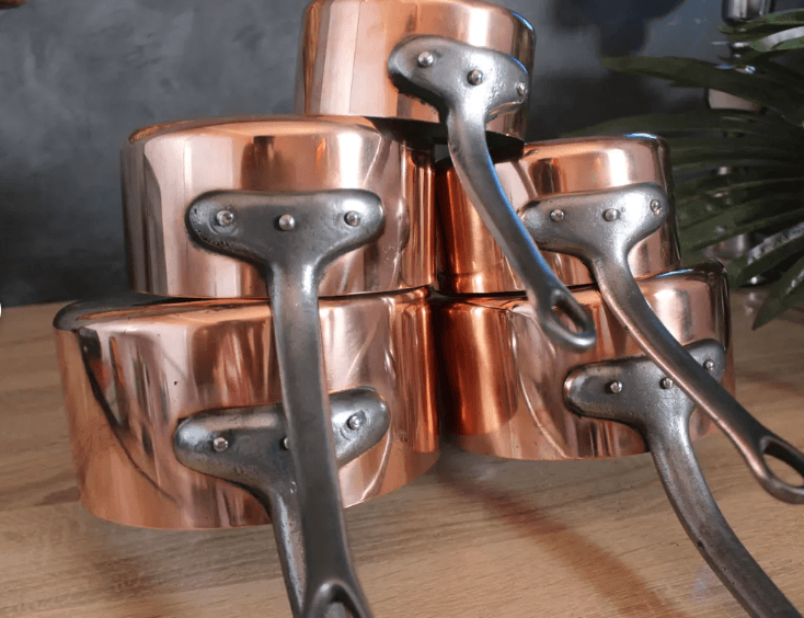 Vintage Moroccan Copper Cookware Set - 5 Piece Tin Lined Pots / cookware