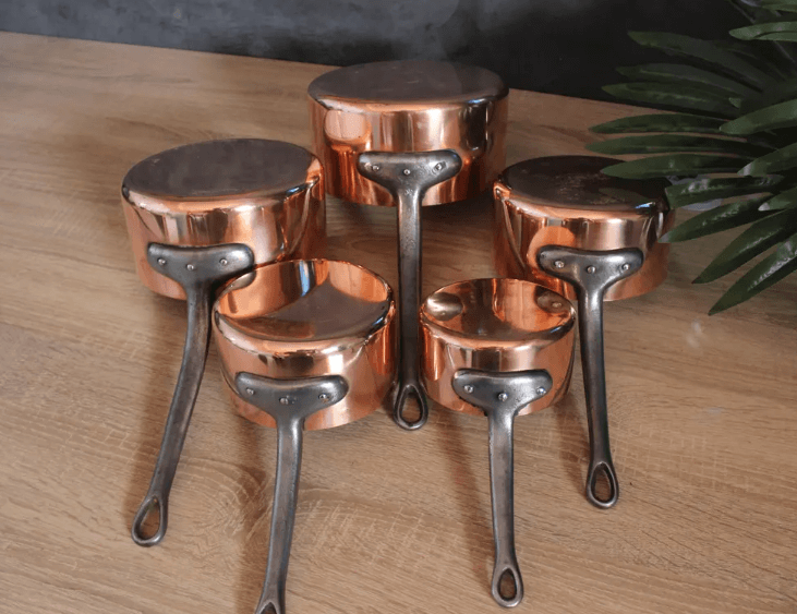 Vintage Moroccan Copper Cookware Set - 5 Piece Tin Lined Pots / cookware