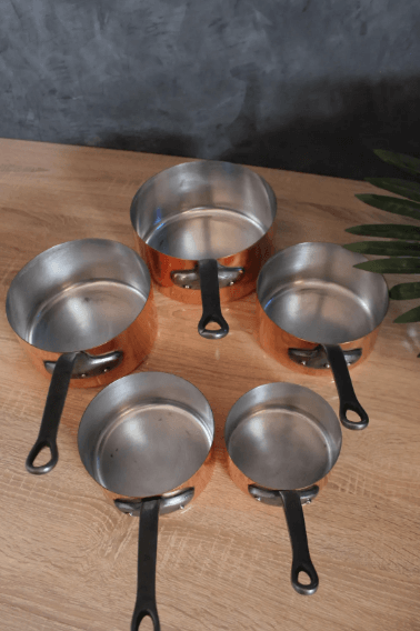 Vintage Moroccan Copper Cookware Set - 5 Piece Tin Lined Pots / cookware