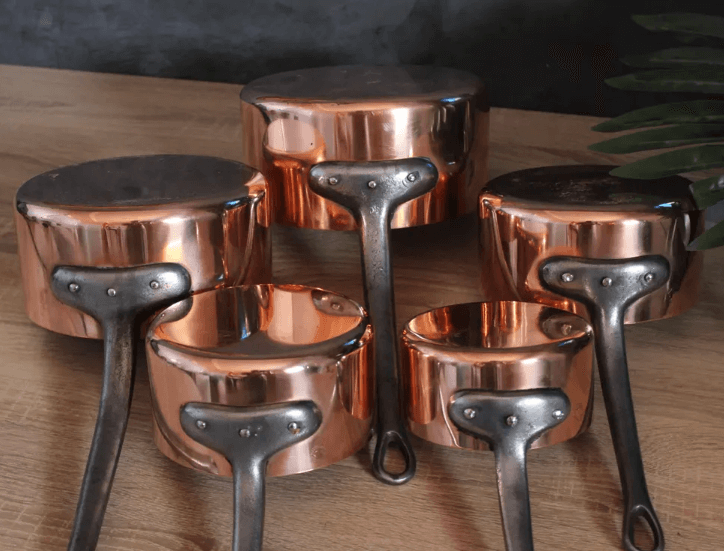 Vintage Moroccan Copper Cookware Set - 5 Piece Tin Lined Pots / cookware