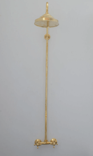 Unlacquered Brass Exposed Shower System, Solid Brass Outdoor Shower, Brass Showerhead