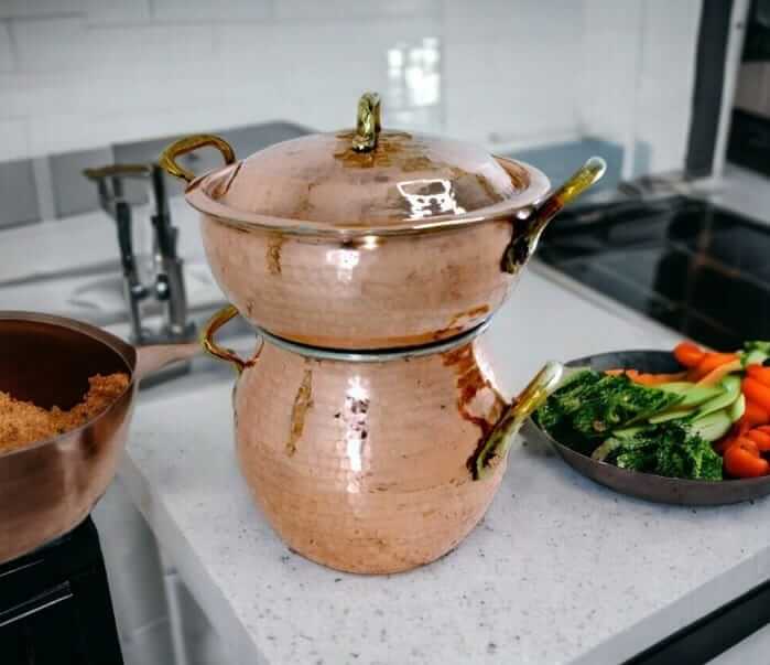 Handmade Moroccan Copper Couscoussier - Traditional 2-Tier Steamer Pot for CouscousVegetables Authentic Couscous Maker / hammered