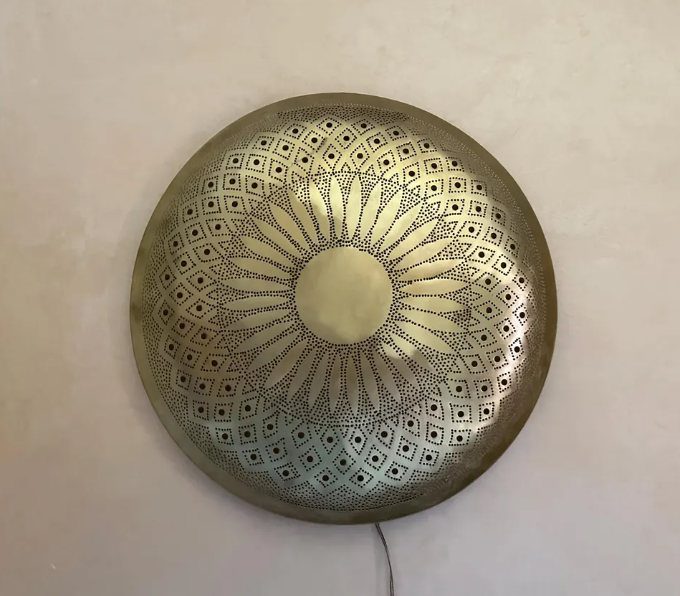 Wall Moroccan Sconce – Handmade Round Brass Light – Golden Wall Lamp – Large Circle Wall Lamp