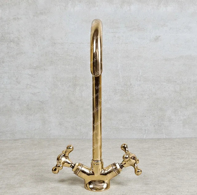 Unlacquered Solid Brass bathroom Faucet, Brass Bathroom Faucet, Unlacquered Brass Gooseneck Bathroom Faucet / BATHROOM FAUCETS