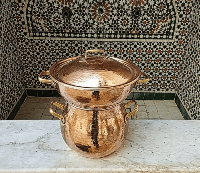 Moroccan Steamer Pot Cookware Couscoussier, Moroccan couscous group,Couscoussier Veggie 2 Tier copper / hammered