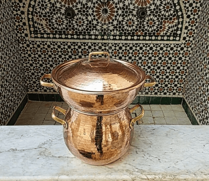 Moroccan Steamer Pot Cookware Couscoussier, Moroccan couscous group,Couscoussier Veggie 2 Tier copper / hammered