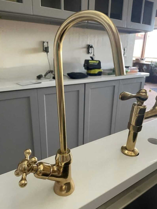Unlacquered Brass Kitchen Faucet - Elegant & Durable / BATHROOM FAUCETS,Brass,Durable,Elegant Design,Kitchen Faucet,Unlacquered