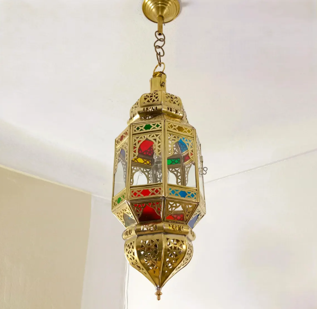 Brass & Glass Pendant light Morocco, Glass Pendant Light, Glass Morocco Lamp,Hanging Lamp,Glass Ceiling Light Fixture Fan