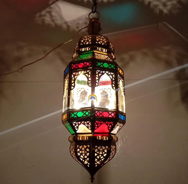 Brass & Glass Pendant light Morocco, Glass Pendant Light, Glass Morocco Lamp,Hanging Lamp,Glass Ceiling Light Fixture Fan