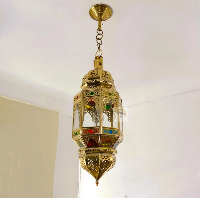 Brass & Glass Pendant light Morocco, Glass Pendant Light, Glass Morocco Lamp,Hanging Lamp,Glass Ceiling Light Fixture Fan