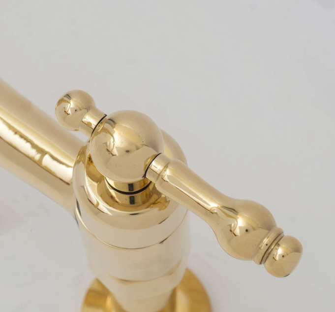 vintage 8" unlacquered brass bridge faucet, kitchen sink faucet, lever handles