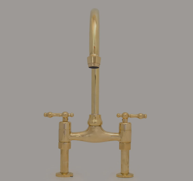 vintage 8" unlacquered brass bridge faucet, kitchen sink faucet, lever handles