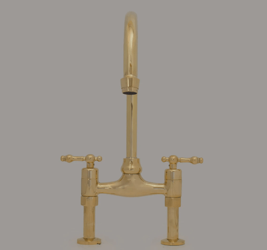 vintage 8" unlacquered brass bridge faucet, kitchen sink faucet, lever handles / FAUCET