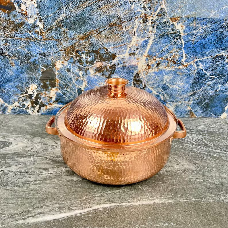 Handmade Copper Copper Cooking Pot With Lid - Hammered Copper Cookware - Solid Copper Kitchenware - Moroccan Copper Pan with LEAD-FREE