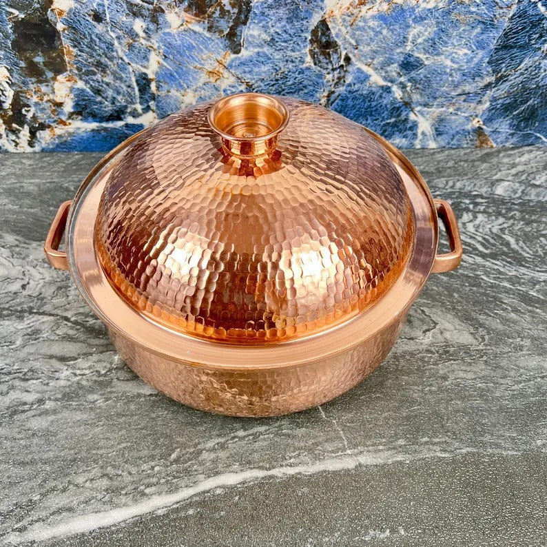 Handmade Copper Copper Cooking Pot With Lid - Hammered Copper Cookware - Solid Copper Kitchenware - Moroccan Copper Pan with LEAD-FREE