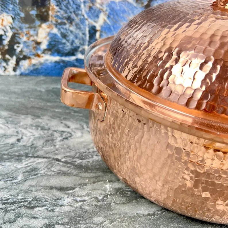 Handmade Copper Copper Cooking Pot With Lid - Hammered Copper Cookware - Solid Copper Kitchenware - Moroccan Copper Pan with LEAD-FREE