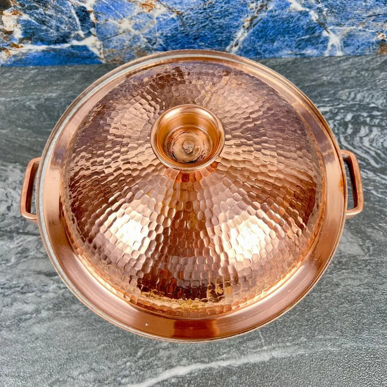 Handmade Copper Copper Cooking Pot With Lid - Hammered Copper Cookware - Solid Copper Kitchenware - Moroccan Copper Pan with LEAD-FREE