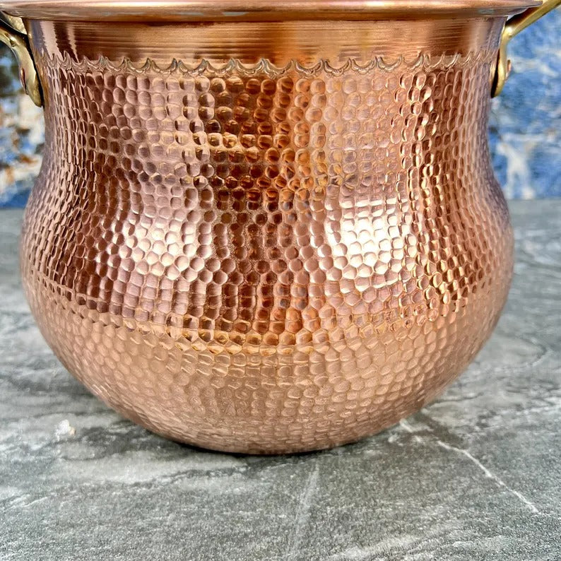 Copper Stock Pots with Lid - Handmade & Hammered Copper Cooking Pot - Polished Finish Copper Cookware - Large Copper Kitchen Pot