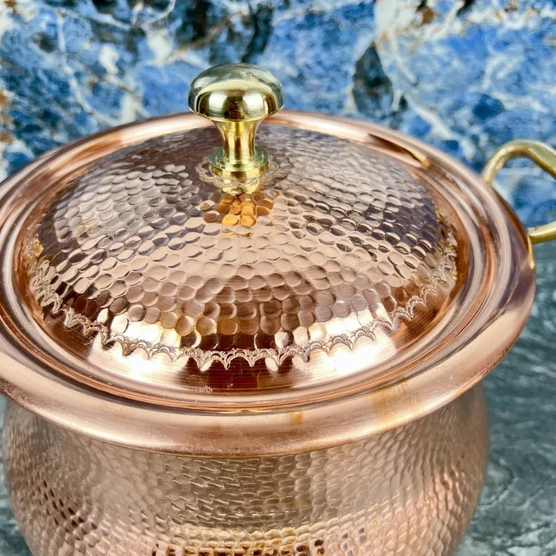 Copper Stock Pots with Lid - Handmade & Hammered Copper Cooking Pot - Polished Finish Copper Cookware - Large Copper Kitchen Pot