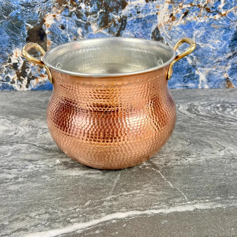 Copper Stock Pots with Lid - Handmade & Hammered Copper Cooking Pot - Polished Finish Copper Cookware - Large Copper Kitchen Pot