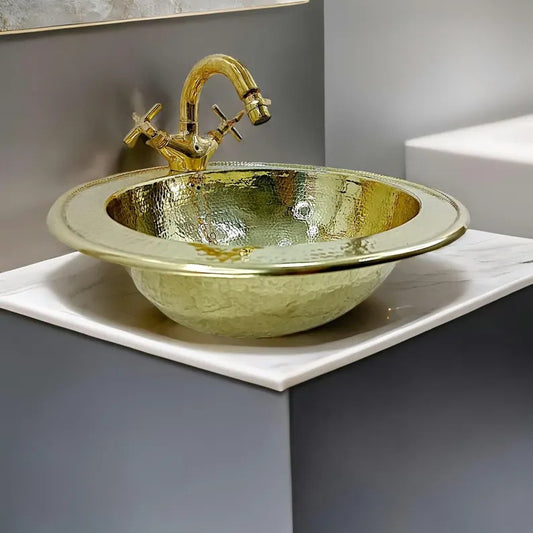 Custom Handmade Brass Sink – Solid Round Vessel Basin for Bathroom – Moroccan Artisanal Design