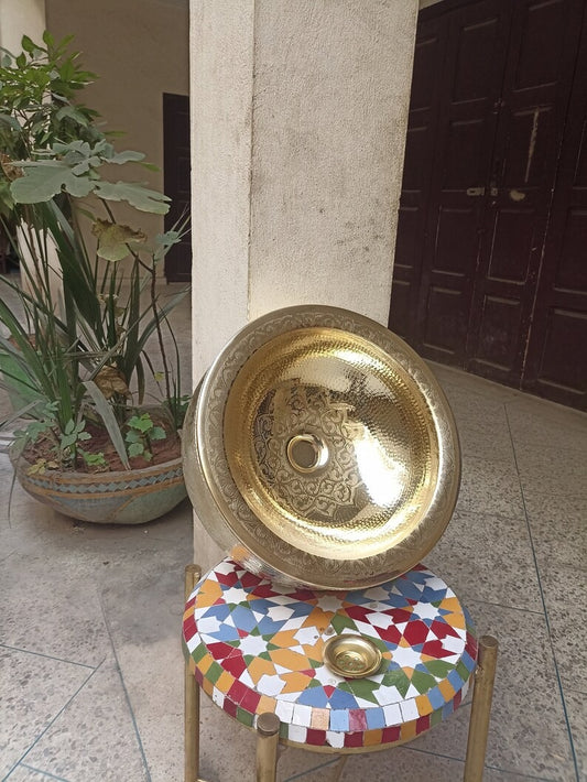 Exquisite Moroccan Brass Sink: Handmade Floral Trim, Gold-Colored Kitchen Sink, Unique Home Decor Gift - Vanity Sink from Morocco
