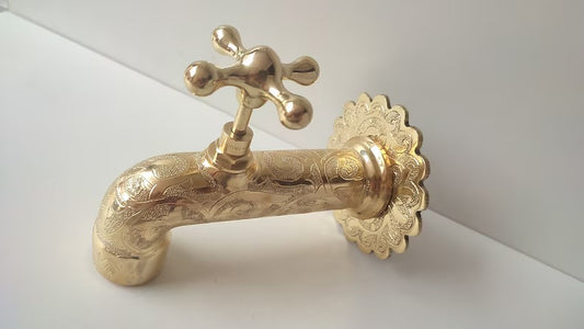 Unlacquered Brass Wall Faucet, Brass Water tap, Water Spigot , Antique garden tap , Wall Mounted brass faucet, garden tap