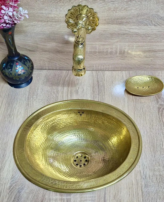 Handmade Moroccan Brass Faucet: Wall-Mounted Copper Tap, Hand-Engraved