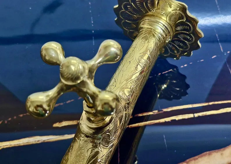 Handmade Moroccan Brass Faucet: Wall-Mounted Copper Tap, Hand-Engraved 20cm Spout