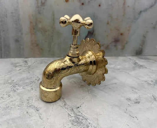 Solid Brass Wall Faucet, Brass Water tap, Water Spigot, Antique garden tap, Wall Mounted brass faucet, Garden tap