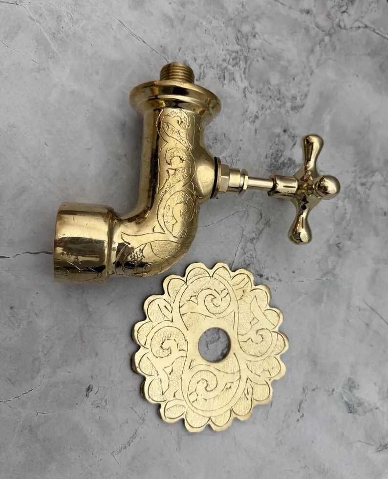 Solid Brass Wall Faucet, Brass Water tap, Water Spigot, Antique garden tap, Wall Mounted brass faucet, Garden tap