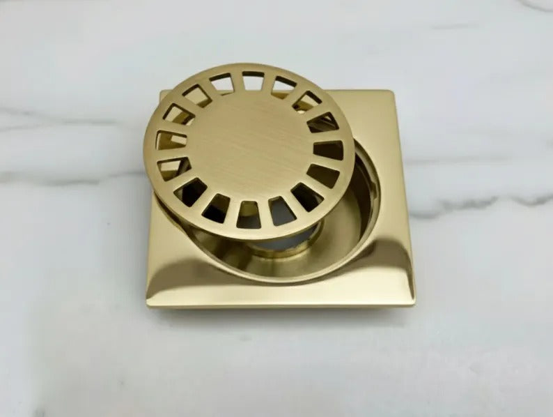 Unlacquered Brass Floor Drain, Solid Brass Shower Drain, Square Drain Cover for Bathroom