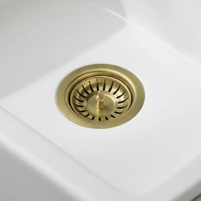 Unlacquered Brass Kitchen Sink Strainer, Solid Brass Drain Basket, Standard 3.5 Inch Sink Waste