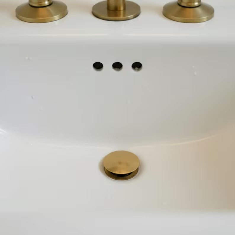 Solid Unlacquered Brass Sink Drain, Pop Up Drain, Push Up Button, Vanity Sink Drain, Basin Sink Stopper