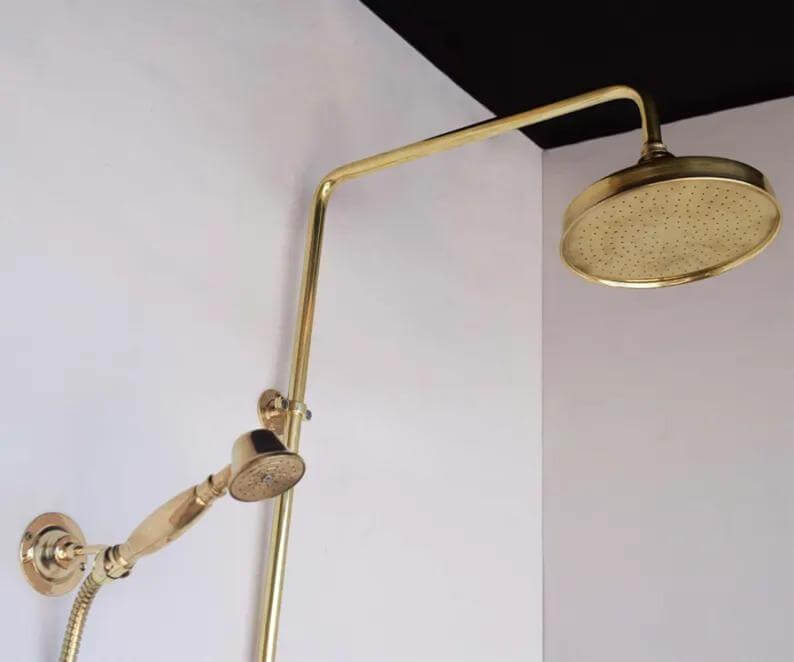 unlacquered brass shower system