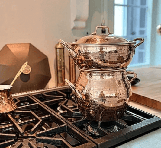 Moroccan Steamer Pot Cookware Couscoussier, Moroccan couscous group,Couscoussier Veggie 2 Tier copper / hammered