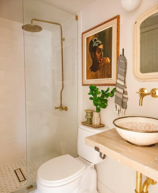 Unlacquered Brass Exposed Shower System, Solid Brass Outdoor Shower, Brass Showerhead
