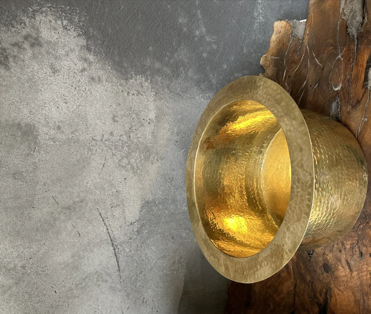 hammered unlacquered brass round bar sink including drain ,handcrafted brass round sink