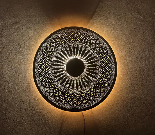 Wall Moroccan Sconce – Handmade Round Brass Light – Golden Wall Lamp – Large Circle Wall Lamp