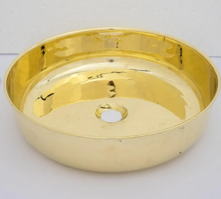 unlacquered brass countertop basin sink, bathroom round vessel sink