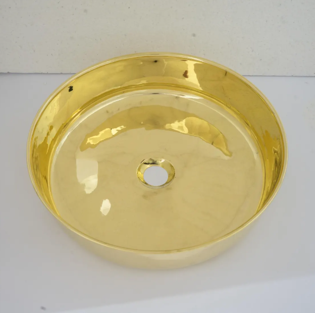 unlacquered brass countertop basin sink, bathroom round vessel sink