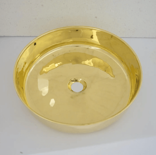 unlacquered brass countertop basin sink, bathroom round vessel sink / sink