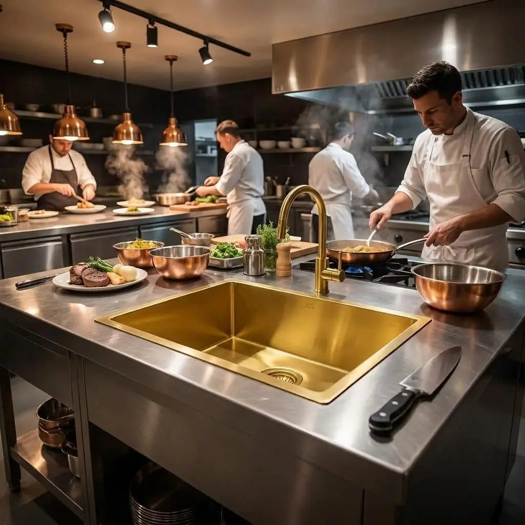 30 inch smooth copper kitchen sink undermount style in professional stainless steel chefs kitchen