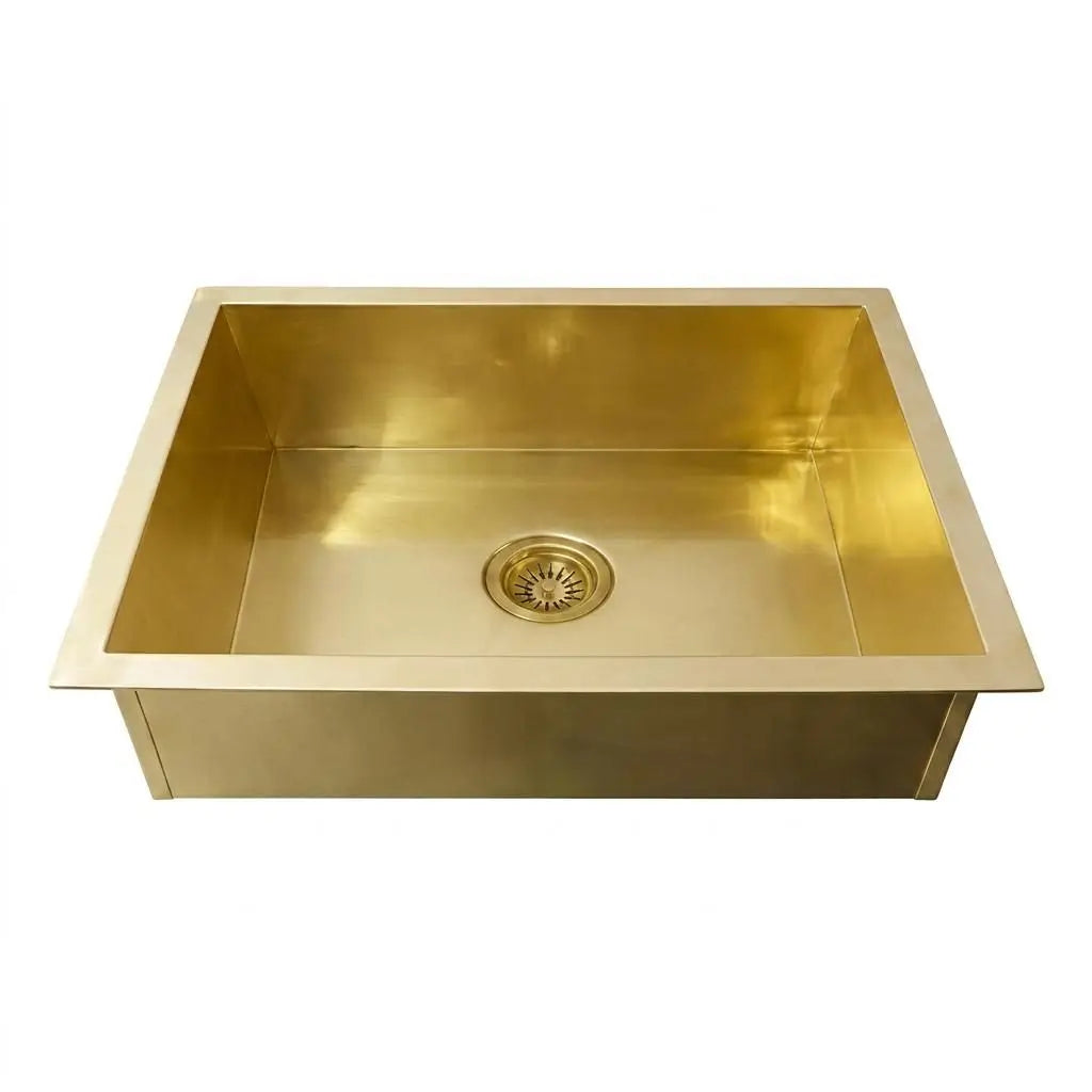 30 inch smooth copper single bowl kitchen sink dual mount design on white background