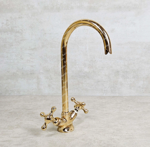 Unlacquered Solid Brass bathroom Faucet, Brass Bathroom Faucet, Unlacquered Brass Gooseneck Bathroom Faucet