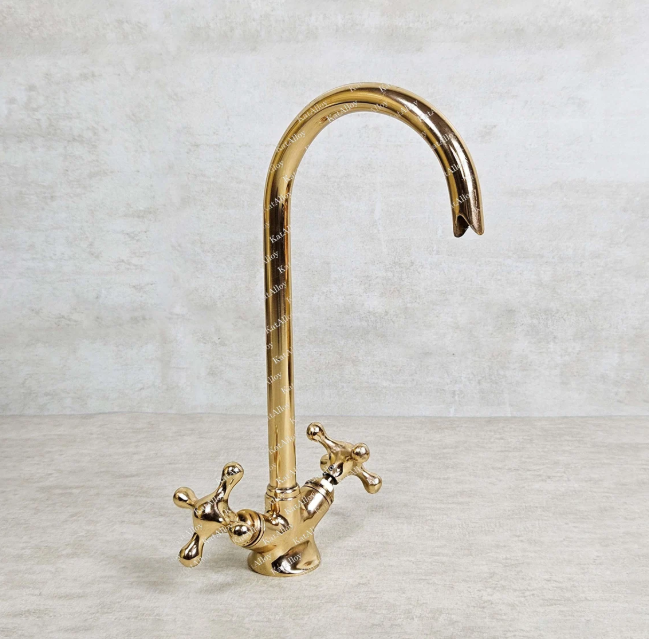 Unlacquered Solid Brass bathroom Faucet, Brass Bathroom Faucet, Unlacquered Brass Gooseneck Bathroom Faucet