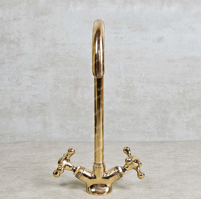 Unlacquered Solid Brass bathroom Faucet, Brass Bathroom Faucet, Unlacquered Brass Gooseneck Bathroom Faucet
