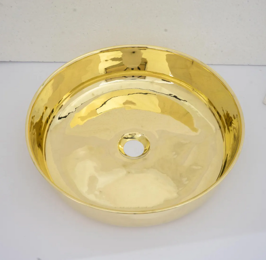unlacquered brass countertop basin sink, bathroom round vessel sink